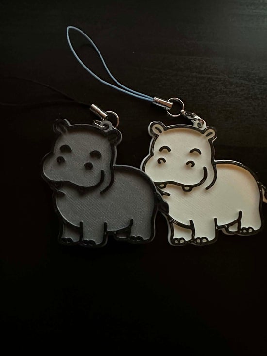 Hippo Keychain | 3D Printed Animal Charm | Backpack & Purse Accessory | Gift