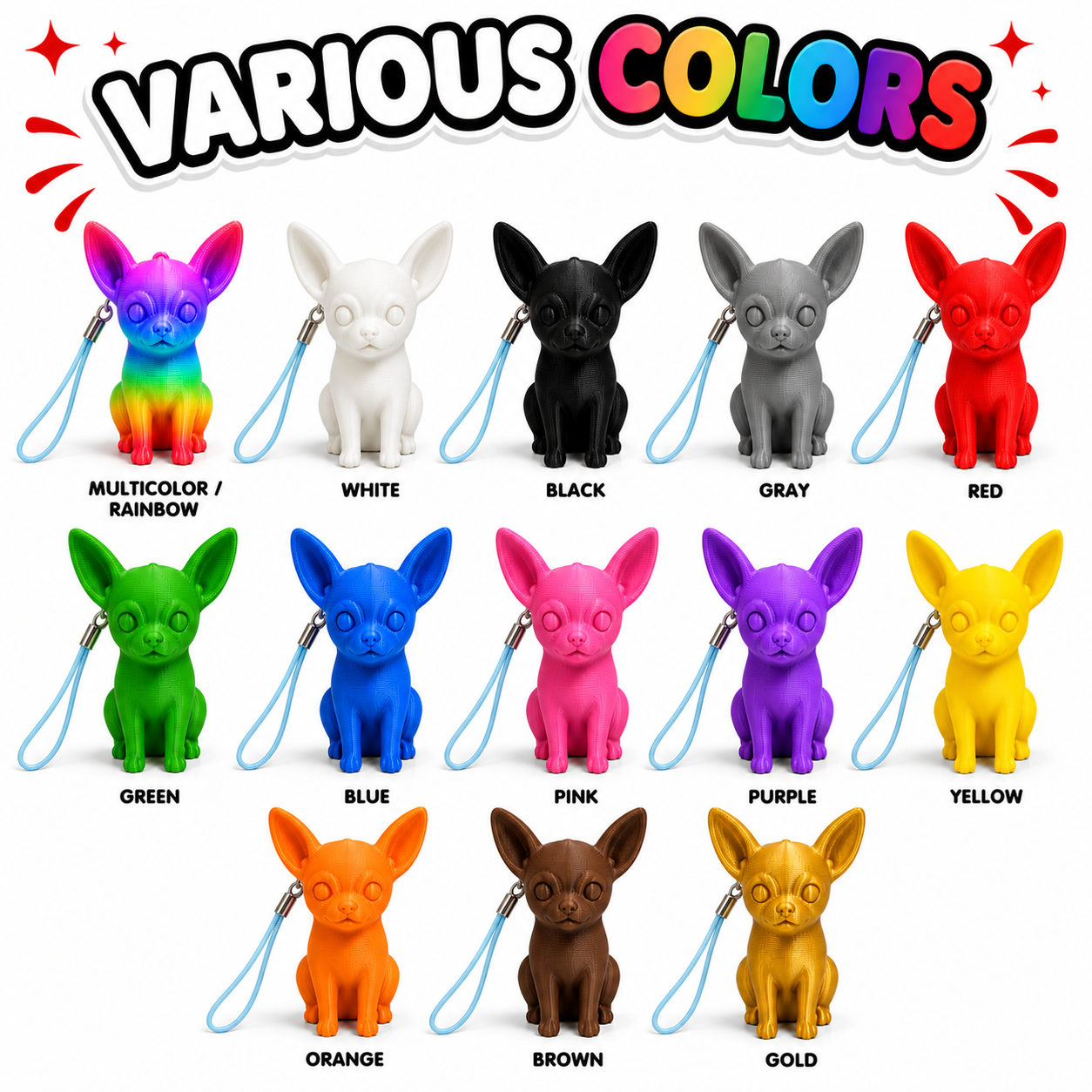 Mini Chihuahua Dog Keychain | 3D Printed Backpack Charm, Purse Charm, Gift