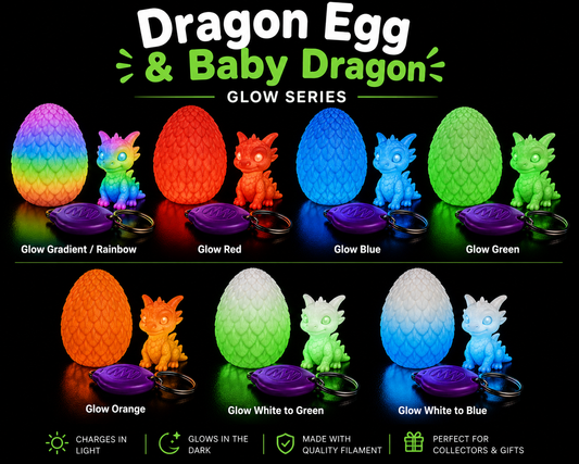 Glow Dragon Egg & Baby Dragon Gift Set | Glow-in-the-Dark Collectible | Blacklight Keychain Included