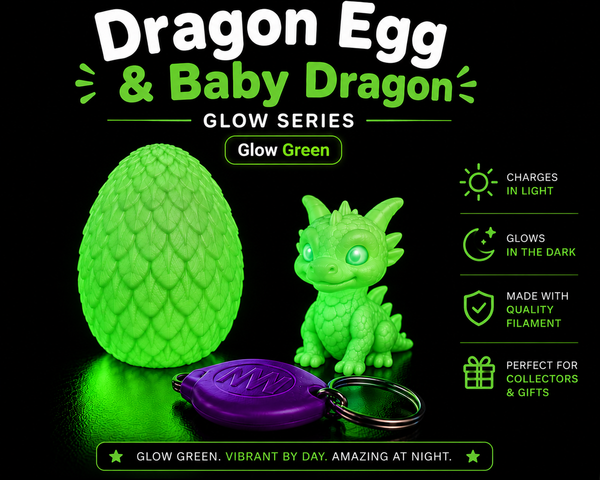 Glow Dragon Egg & Baby Dragon Gift Set | Glow-in-the-Dark Collectible | Blacklight Keychain Included