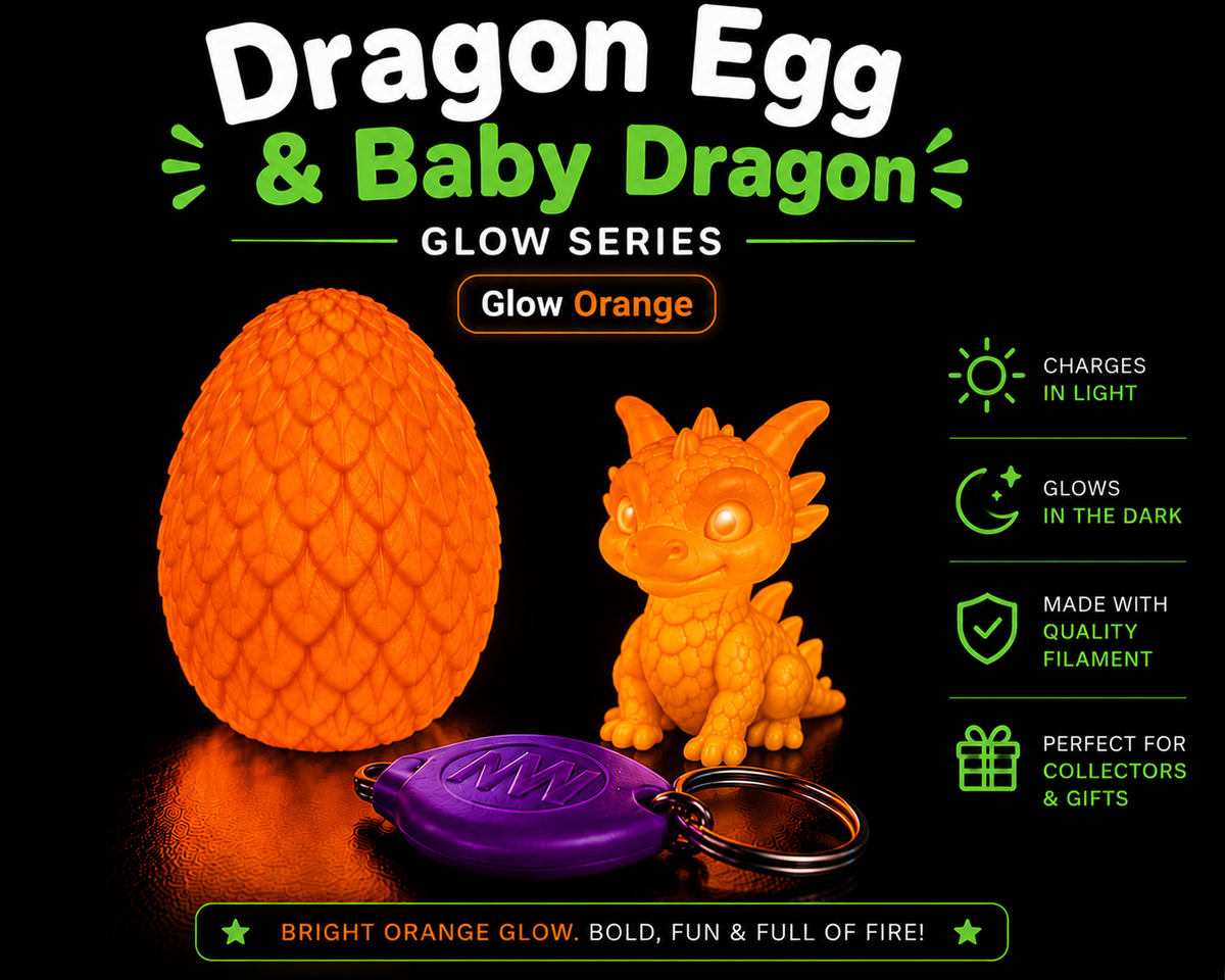 Glow Dragon Egg & Baby Dragon Gift Set | Glow-in-the-Dark Collectible | Blacklight Keychain Included