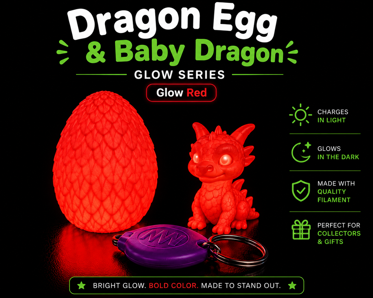 Glow Dragon Egg & Baby Dragon Gift Set | Glow-in-the-Dark Collectible | Blacklight Keychain Included