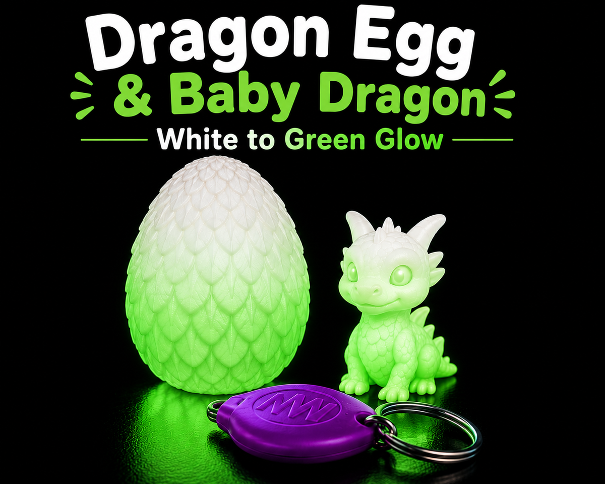 Glow Dragon Egg & Baby Dragon Gift Set | Glow-in-the-Dark Collectible | Blacklight Keychain Included