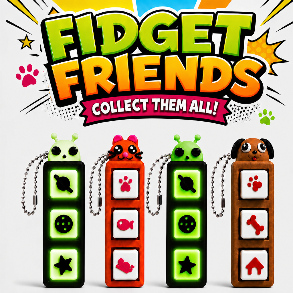 Fidget Friends™ 3-Key Clicker Keychain | Sensory Fidget Toy | Collectible Backpack Charm & Gift