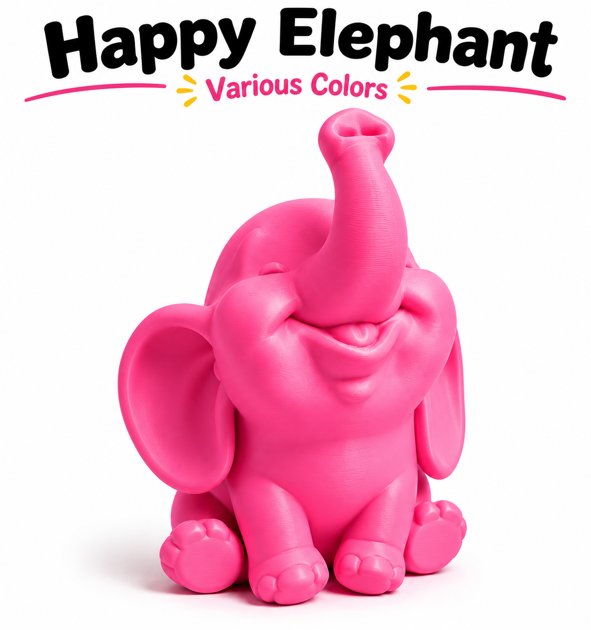 Happy Elephant Collectible Figure | Glow-in-the-Dark Option | Desk Décor & Cute Gift